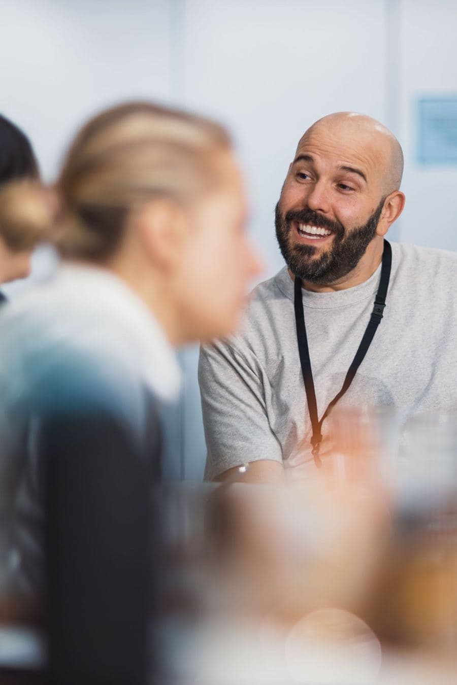 Smiling team member in a meeting